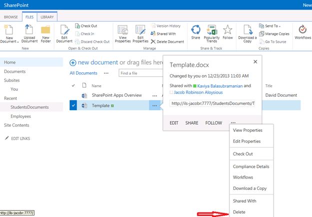 Delete item in your document library